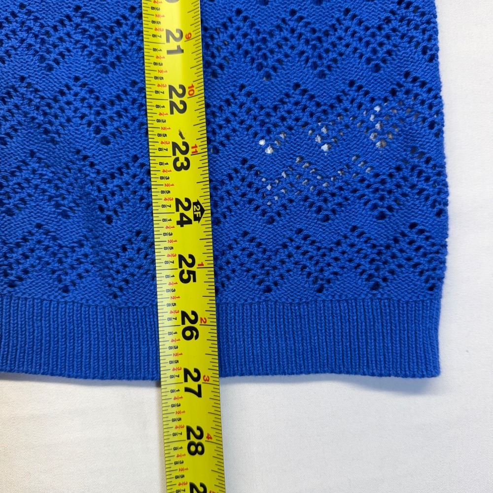 J.Crew XXL Blue Pointelle Cardigan Sweater 100% Cotton Scalloped Button Front - Picture 5 of 8